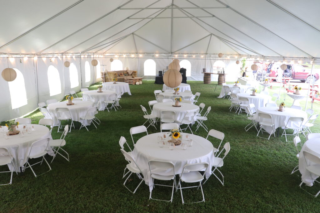 Wedding and event photo gallery featuring the tent at The Barn on North.