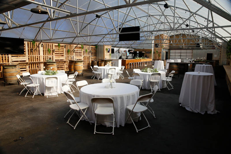 Reception setup in the Greenhouse at The Barn on North.